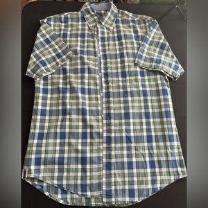 IZOD Luxury Sport Men's Shirt Button Down Short Sleeve Green Blue Striped S/P